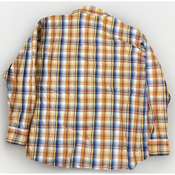 LARRY MAHAN Men's XL Plaid L/S Square Pearl Snap Western Cowboy Blue/Brown - Picture 7 of 9